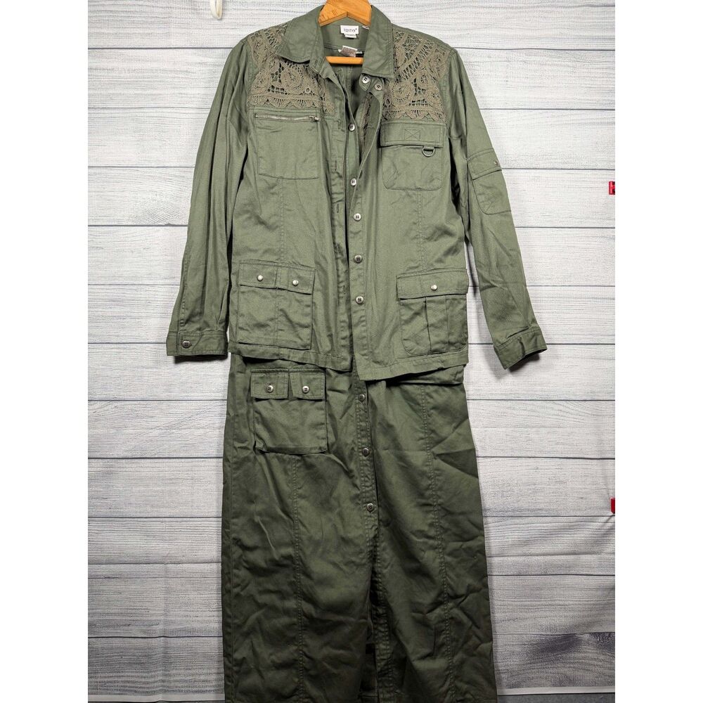 Vintage Together Women's 12 Olive Cotton Lace Utility Dress Jacket Set 1253